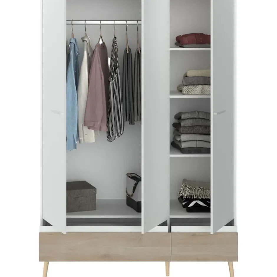 Kledingkast Aalborg 3-deurs - wit/eiken - 200x135x54 cm