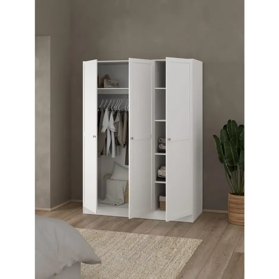 Kledingkast Lynn 3-deurs - wit - 200x147x62 cm