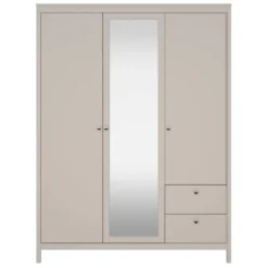 Kledingkast Madeira 3-deurs met spiegel - greige - 199x150x58 cm