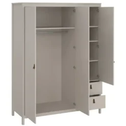 Kledingkast Madeira 3-deurs met spiegel - greige - 199x150x58 cm