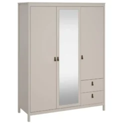 Kledingkast Madeira 3-deurs met spiegel - greige - 199x150x58 cm