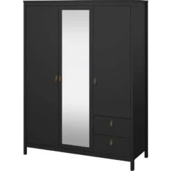 Kledingkast Madeira 3-deurs met spiegel - zwart - 199x150x58 cm