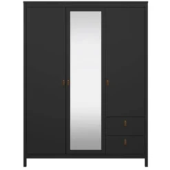Kledingkast Madeira 3-deurs met spiegel - zwart - 199x150x58 cm