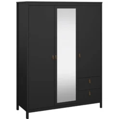 Kledingkast Madeira 3-deurs met spiegel - zwart - 199x150x58 cm