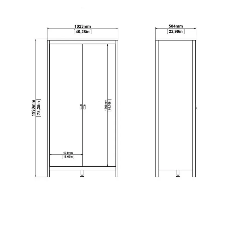 Kledingkast Madeira 2-deurs - wit - 199x102x58 cm