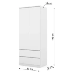 Kledingkast Maja 2-deurs met 2 laden - wit mat - 195x80x52 cm