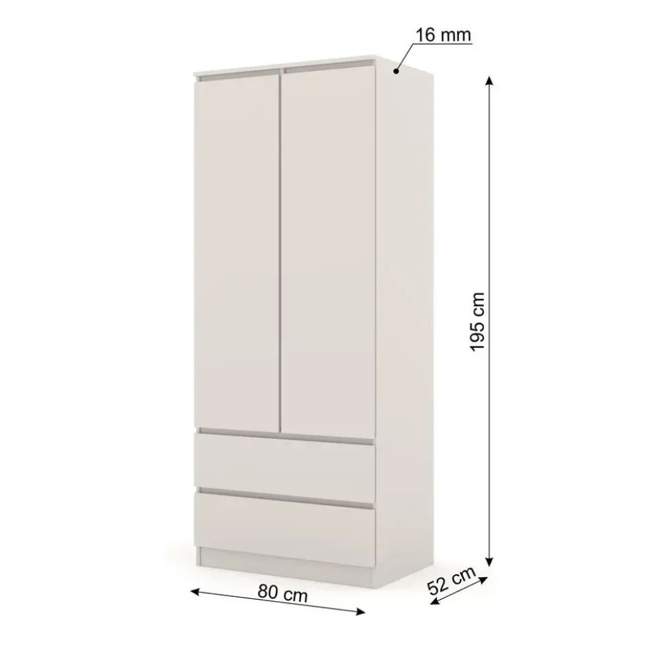 Kledingkast Maja 2-deurs met 2 laden - kashmir - 195x80x52 cm