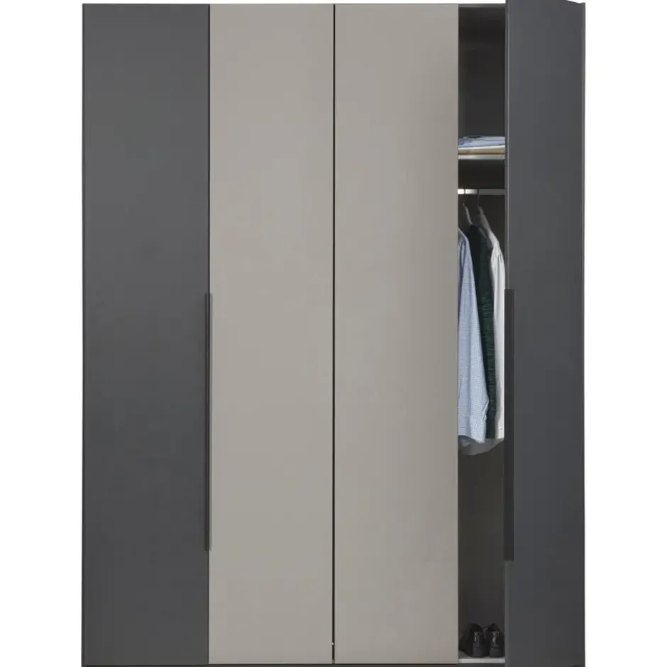 Kledingkast Milaan 4-deurs - grafiet/greige -236x180x58 cm