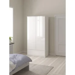Kledingkast Naia 2-deurs - hoogglans wit - 50x99x201 cm