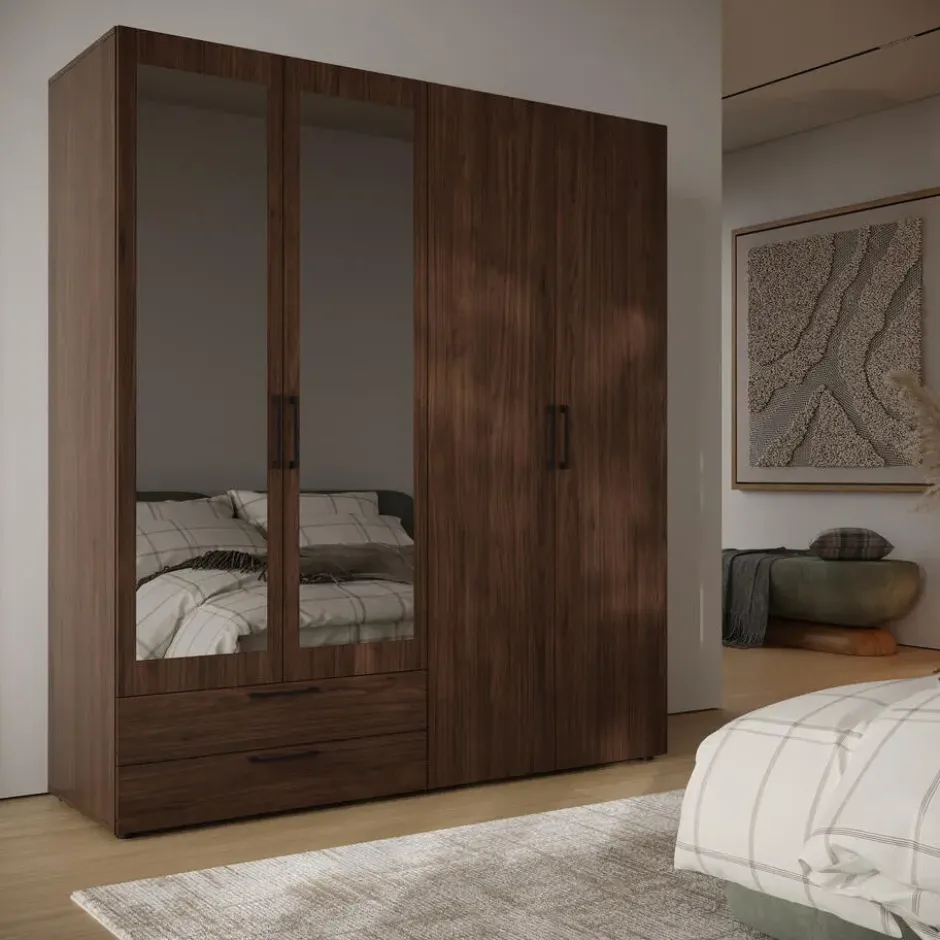 Kledingkast Penrith 4 deurs - walnoot - 204x181x58 cm