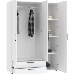 Kledingkast Penrith 3 deurs - wit - 204x145x58 cm