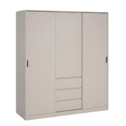 Kledingkast 2 Schuifdeuren en 3 Lades Beige - 177x60x200cm - Ylva