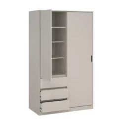 Kledingkast 1 Schuifdeur en 3 Lades Beige - 119x60x200cm - Ylva