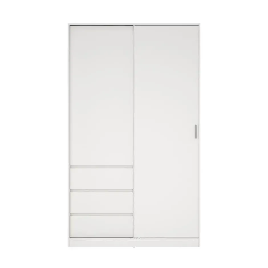 Kledingkast - Schuifdeur - 3 Lades - Wit - 119x60x200cm - Ylva
