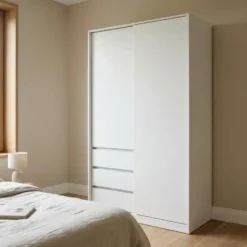 Kledingkast - Schuifdeur - 3 Lades - Wit - 119x60x200cm - Ylva