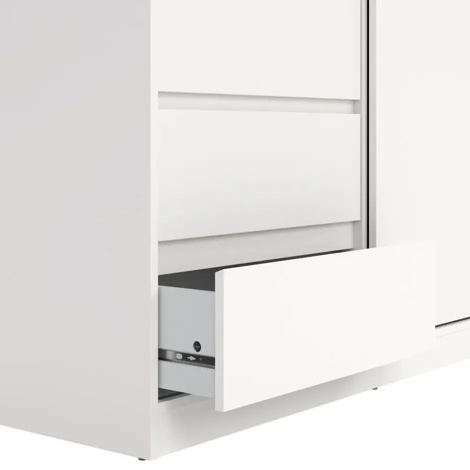 Kledingkast - Schuifdeur - 3 Lades - Wit - 119x60x200cm - Ylva