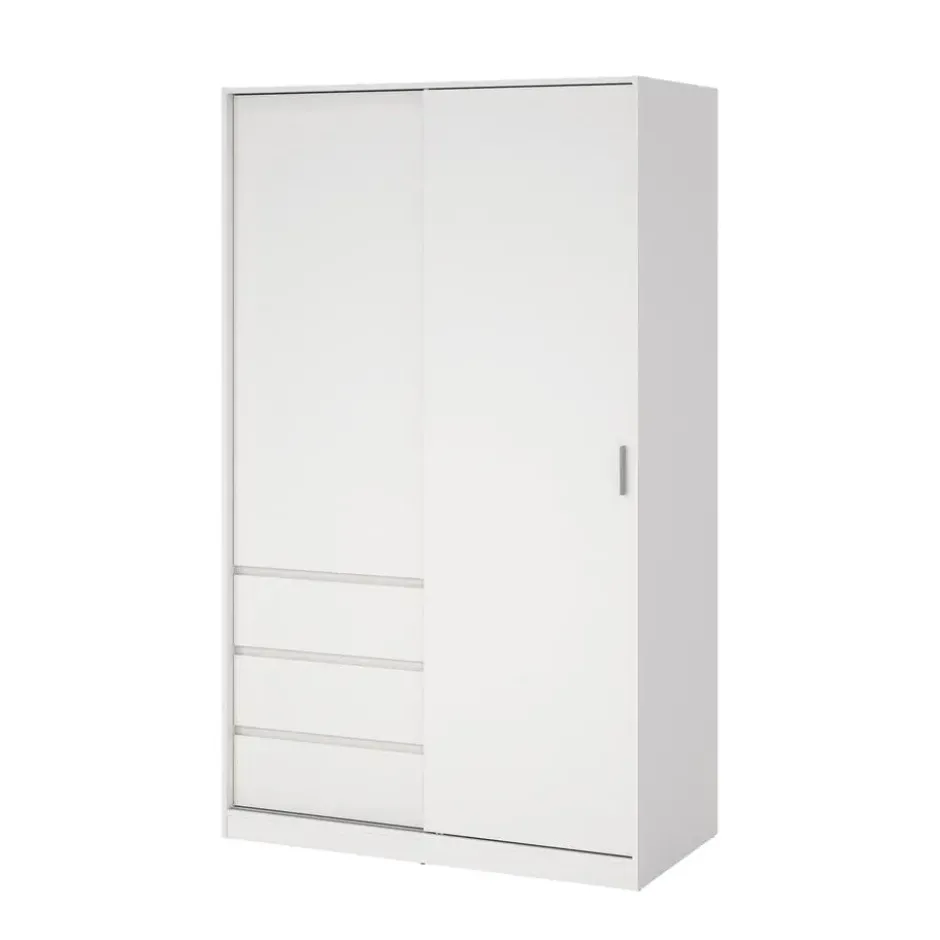 Kledingkast - Schuifdeur - 3 Lades - Wit - 119x60x200cm - Ylva