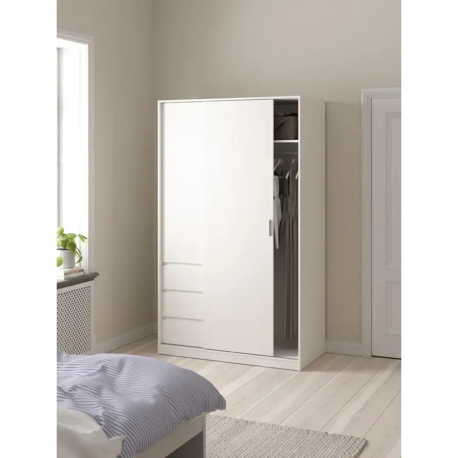 Kledingkast - Schuifdeur - 3 Lades - Wit - 119x60x200cm - Ylva