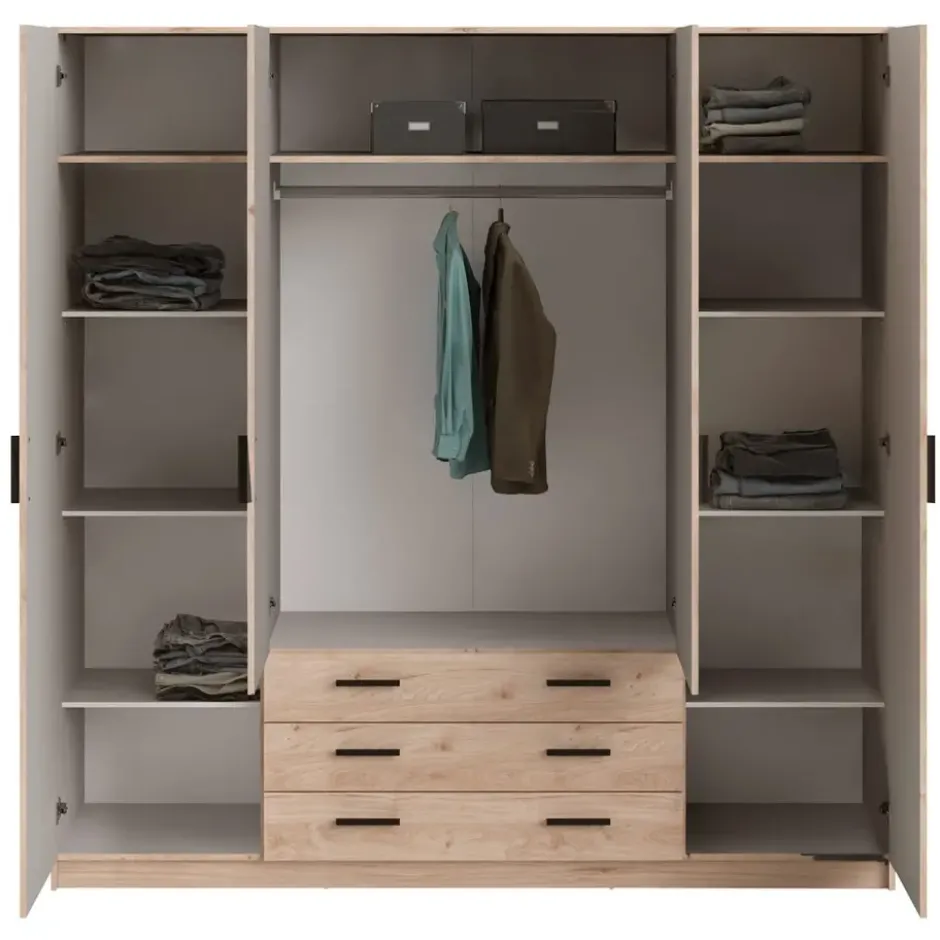 Kledingkast Sprint 4-deurs - eikenkleur - 200x196x50 cm