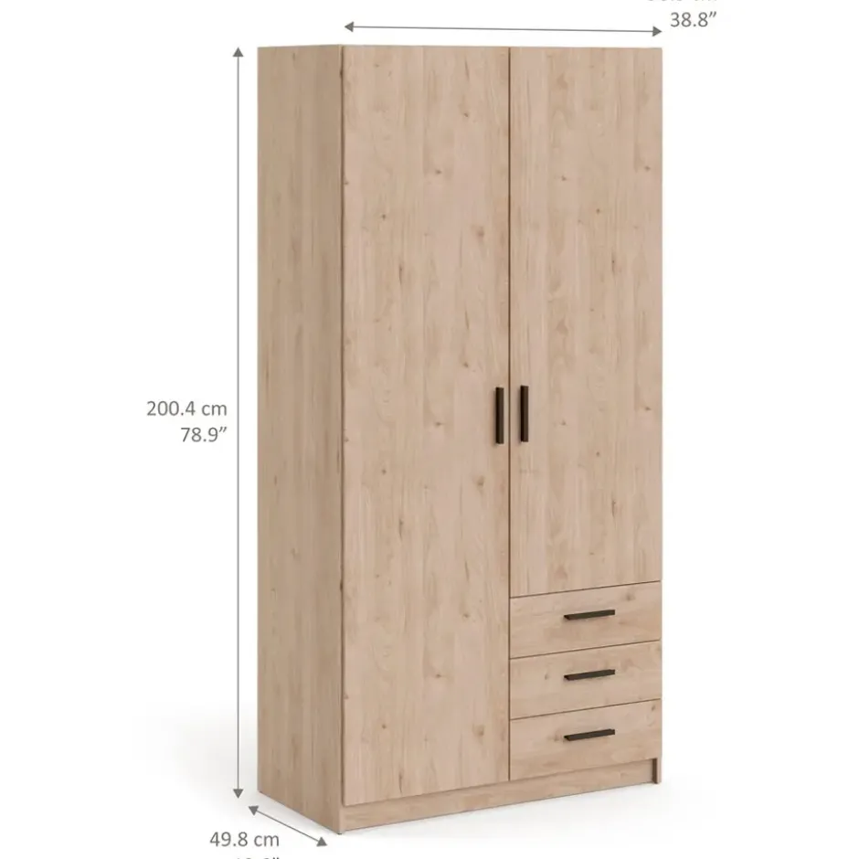 Kledingkast Sprint 2-deurs - eikenkleur - 200x98,5x50 cm