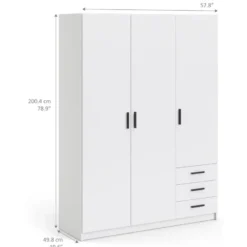 Kledingkast Sprint 3-deurs - wit - 200x147x50 cm