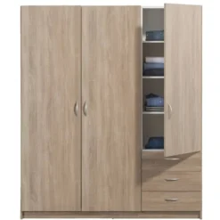 Kledingkast Varia 3-deurs - licht eiken - 175x146x50 cm