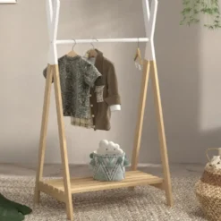 Kledingrek voor kinderen Kiddy in grenen en wit