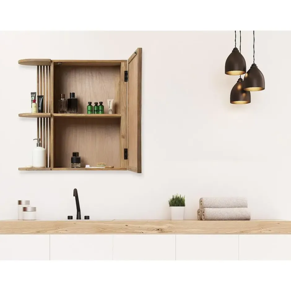 Klein badkamermeubel CIMAHI - 65 cmx20 cmx65 cm - Natuurlijk licht Hout paneel