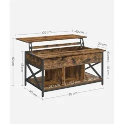 Koffietafel, salontafel met hefblad voor in de woonkamer
