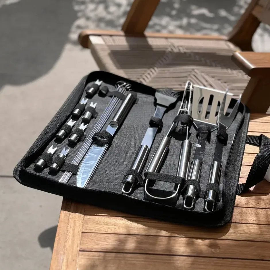 Krumble BBQ set 18-delig in opbergtas RVS