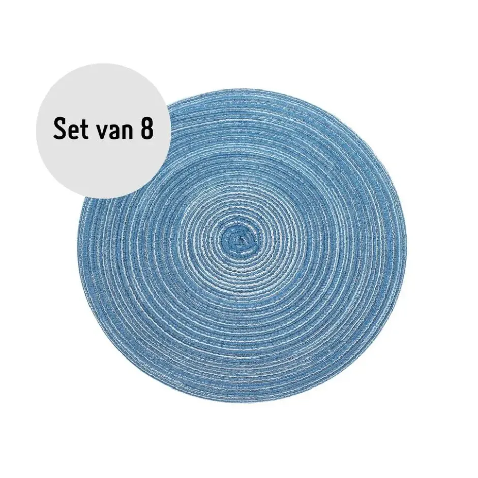 Krumble Placemat rond - Blauw/grijs - Set van 8