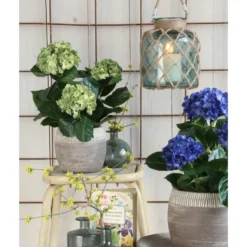 Kunstplant hortensia - lichtgroen - in grijze pot - Hydrangea - 45 cm
