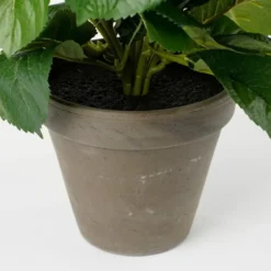 Kunstplant hortensia - lichtgroen - in grijze pot - Hydrangea - 45 cm