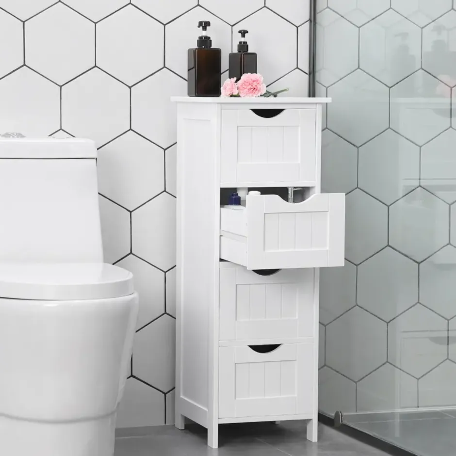 Ladekast - badkamer - 4 vakken - 30x82x30 cm - wit
