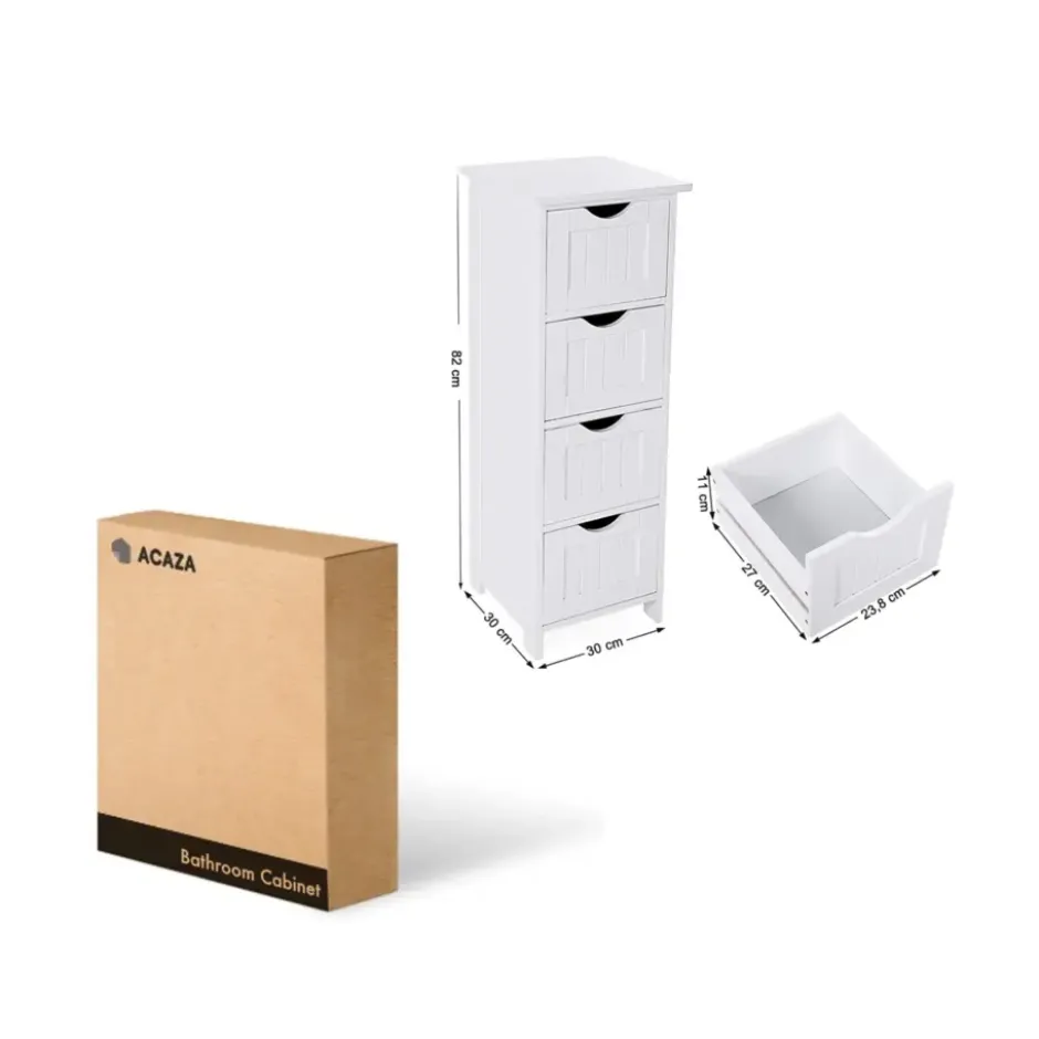 Ladekast - badkamer - 4 vakken - 30x82x30 cm - wit