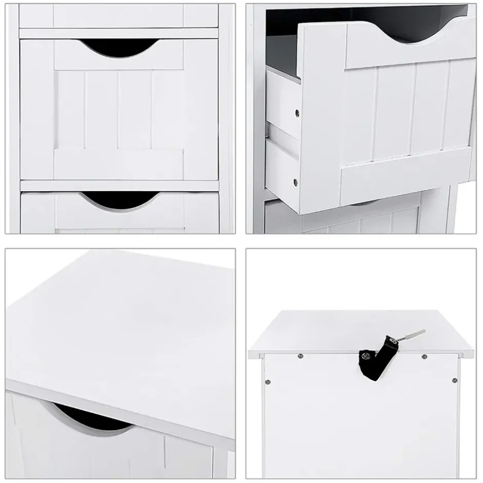 Ladekast - badkamer - 4 vakken - 30x82x30 cm - wit