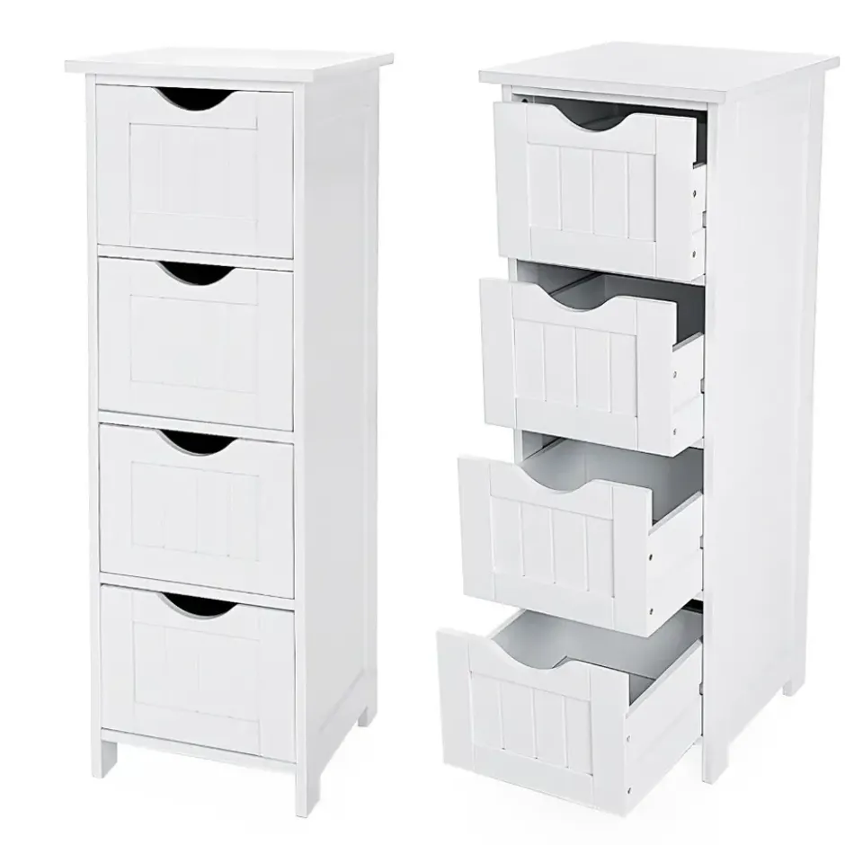 Ladekast - badkamer - 4 vakken - 30x82x30 cm - wit