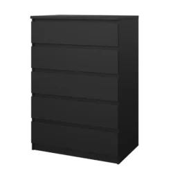 Ladekast - 5 Lades - Mat Zwart Hout - 77x50x111cm - Ylva
