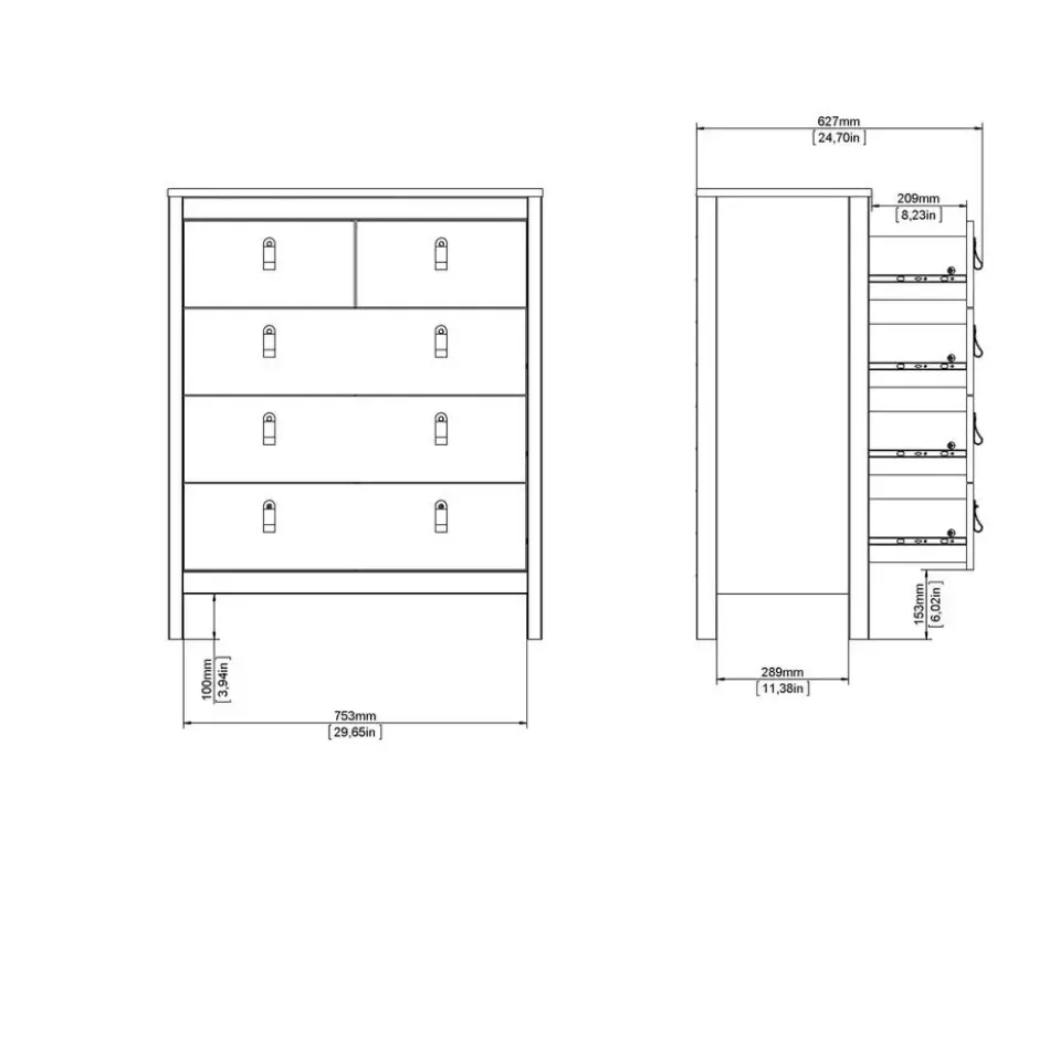 Ladekast Madeira - zwart - 99x82x38 cm