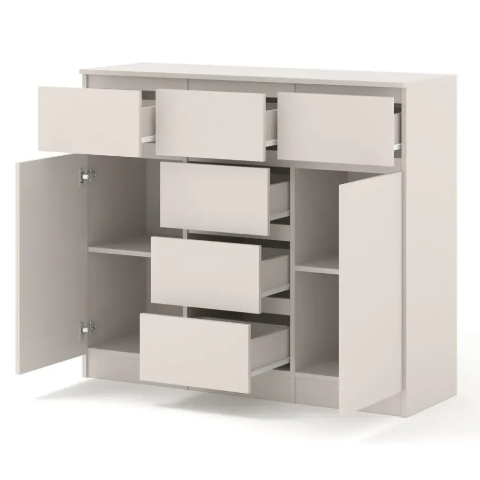 Ladekast Maja kasjmier mat 120 cm – 2 deuren, 6 lades, modern design