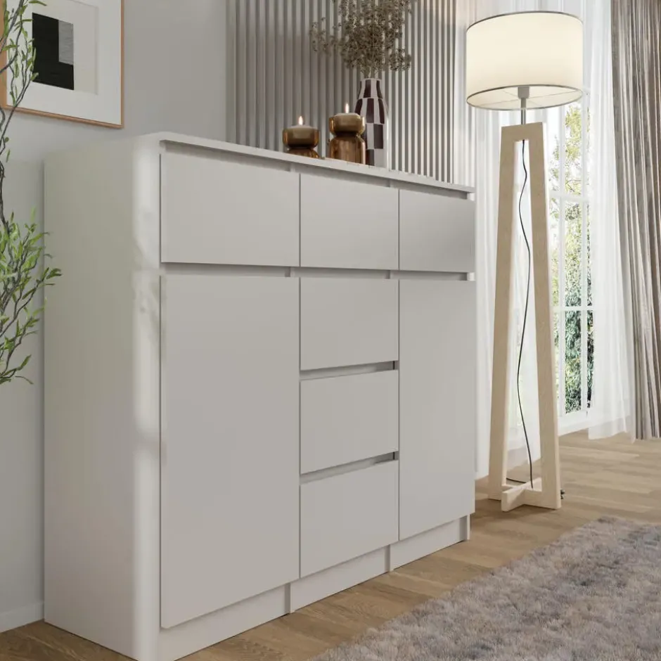 Ladekast Maja kasjmier mat 120 cm – 2 deuren, 6 lades, modern design
