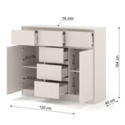 Ladekast Maja kasjmier mat 120 cm – 2 deuren, 6 lades, modern design