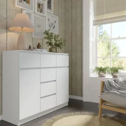 Ladekast Maja wit mat 120 cm – 2 deuren, 6 lades, modern design