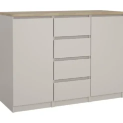 Ladekast Naia 2 deurs met 4 lades - greige/eiken - 90,7x120,6x50 cm