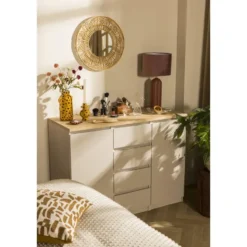Ladekast Naia 2 deurs met 4 lades - greige/eiken - 90,7x120,6x50 cm