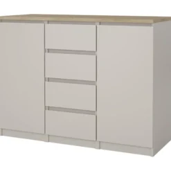 Ladekast Naia 2 deurs met 4 lades - greige/eiken - 90,7x120,6x50 cm
