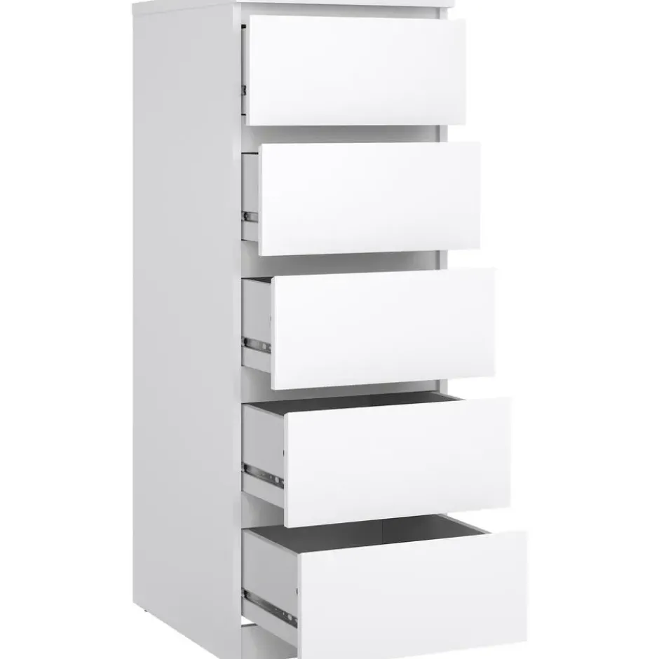 Ladekast Naia hoog 5 lades - hoogglans wit - 111,3x40,2x50 cm