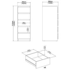 Ladekast Naia hoog 5 lades - hoogglans wit - 111,3x40,2x50 cm