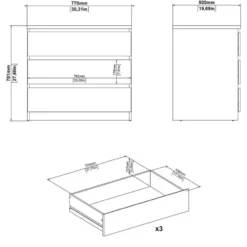 Ladekast Naia 3 lades - eikenkleur - 70,1x77x50 cm