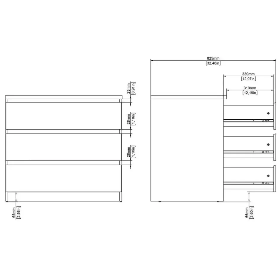 Ladekast Naia 3 lades - greige/eiken - 70,1x77x50 cm